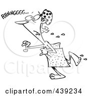 Poster, Art Print Of Cartoon Black And White Outline Design Of A Woman Rushing For A Phone Call In A Towel