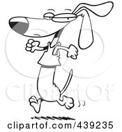 Royalty Free RF Clip Art Illustration Of A Cartoon Black And White Outline Design Of A Wiener Dog Jogging In A Shirt