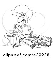 Royalty Free RF Clip Art Illustration Of A Cartoon Black And White Outline Design Of A Mad Housewife Ironing Clothes by toonaday