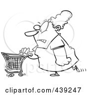 Poster, Art Print Of Cartoon Black And White Outline Design Of A Grumpy Woman Grocery Shopping