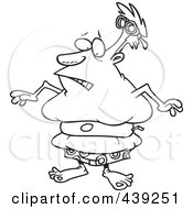 Poster, Art Print Of Cartoon Black And White Outline Design Of A Chubby Man Wearing A Tight Inner Tube