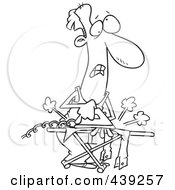 Poster, Art Print Of Cartoon Black And White Outline Design Of A Clueless Man Ironing Laundry