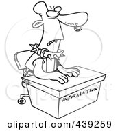 Royalty Free RF Clip Art Illustration Of A Cartoon Black And White Outline Design Of A Scary Man At An Information Desk by toonaday