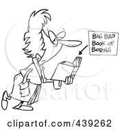 Royalty Free RF Clip Art Illustration Of A Cartoon Black And White Outline Design Of A Woman Reading A Boring Book