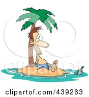 Cartoon Stranded Man Staring At A Message In A Bottle