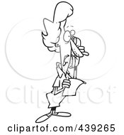 Cartoon Black And White Outline Design Of A Shocked Woman On The Phone
