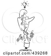 Royalty Free RF Clip Art Illustration Of A Cartoon Black And White Outline Design Of An Inspired Woman With An Idea