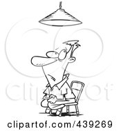 Cartoon Black And White Outline Design Of An Interrogated Man Sitting Under A Light