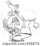 Poster, Art Print Of Cartoon Black And White Outline Design Of An Irate Man Screaming Into A Phone