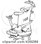 Royalty Free RF Clip Art Illustration Of A Cartoon Black And White Outline Design Of A Man Knitting An Intricate Design