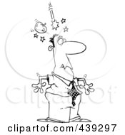 Royalty Free RF Clip Art Illustration Of A Cartoon Black And White Outline Design Of An Apple Falling On A Mans Head