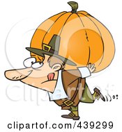 Poster, Art Print Of Cartoon Pilgrim Carrying A Heavy Pumpkin