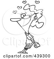 Royalty Free RF Clip Art Illustration Of A Cartoon Black And White Outline Design Of An Amorous Woman Clasping Her Hands Together