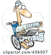 Poster, Art Print Of Cartoon Injured Guy Using A Laptop In A Wheelchair