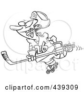 Poster, Art Print Of Cartoon Black And White Outline Design Of A Hockey Player Skating