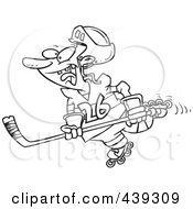 Royalty Free RF Clip Art Illustration Of A Cartoon Black And White Outline Design Of A Hockey Player Skating
