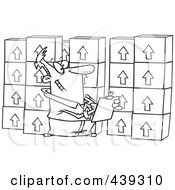 Poster, Art Print Of Cartoon Black And White Outline Design Of A Man Taking Inventory