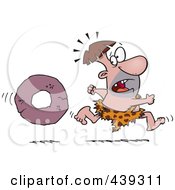 Cartoon Caveman Running From A Stone Wheel