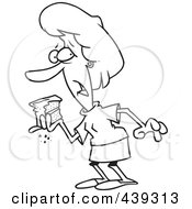 Royalty Free RF Clip Art Illustration Of A Cartoon Black And White Outline Design Of A Woman Indulging In Cake