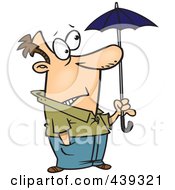 Poster, Art Print Of Cartoon Ill Prepared Man Holding A Tiny Umbrella