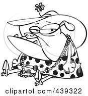 Poster, Art Print Of Cartoon Black And White Outline Design Of A Grumpy Bulldog Dressed In Lady Clothes