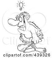 Royalty Free RF Clip Art Illustration Of A Cartoon Black And White Outline Design Of A Creative Caveman