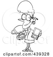 Royalty Free RF Clip Art Illustration Of A Cartoon Black And White Outline Design Of A Proud Businesswoman Showing Her Awards by toonaday