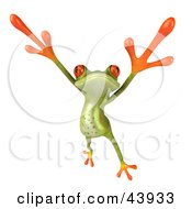 Clipart Illustration Of A Dancing 3d Green Tree Frog Leaping And Holding His Arms Up by Julos #COLLC43933-0108