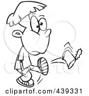 Royalty Free RF Clip Art Illustration Of A Cartoon Black And White Outline Design Of A Boy Kicking A Can