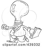 Poster, Art Print Of Cartoon Black And White Outline Design Of A Light Bulb Headed Businessman