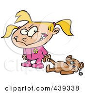 Poster, Art Print Of Cartoon Terrible Two Year Old Girl Dragging Her Teddy Bear