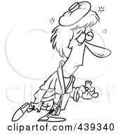Royalty Free RF Clip Art Illustration Of A Cartoon Black And White Outline Design Of A Sick Woman With An Ice Pack On Her Head