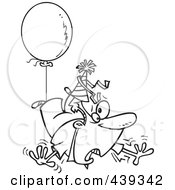 Poster, Art Print Of Cartoon Black And White Outline Design Of An Awry Man Floating Away With A Party Balloon