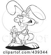 Royalty Free RF Clip Art Illustration Of A Cartoon Black And White Outline Design Of A Rabbit Munching On A Carrot