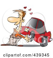 Royalty Free RF Clip Art Illustration Of A Cartoon Man Cuddling With His Car