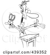 Cartoon Black And White Outline Design Of A Loud Auctioneer