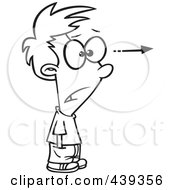 Royalty Free RF Clip Art Illustration Of A Cartoon Black And White Outline Design Of A Stunned Boy Focusing His Attention