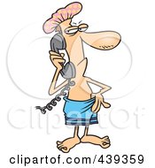 Poster, Art Print Of Cartoon Man In A Towel Answering An Inconvenient Phone Call
