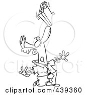 Poster, Art Print Of Cartoon Black And White Outline Design Of An Idle Businessman Balancing A Briefcase On His Nose