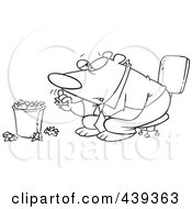 Poster, Art Print Of Cartoon Black And White Outline Design Of A Bored Business Bear Tossing Crumpled Paper In The Trash