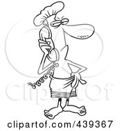 Royalty Free RF Clip Art Illustration Of A Cartoon Black And White Outline Design Of A Man In A Towel Answering An Inconvenient Phone Call by toonaday