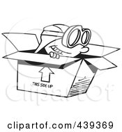 Poster, Art Print Of Cartoon Black And White Outline Design Of A Boy Wearing Goggles And Pretending To Fly In A Box