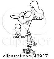 Poster, Art Print Of Cartoon Black And White Outline Design Of A Woman Holding Ice Cream