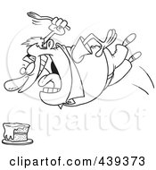 Poster, Art Print Of Cartoon Black And White Outline Design Of A Chubby Man Diving For Cake