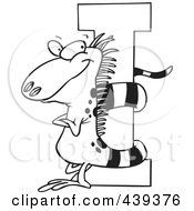 Royalty Free RF Clip Art Illustration Of A Cartoon Black And White Outline Design Of An Iguana With His Tail Wrapped Around An I by toonaday