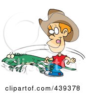 Cartoon Boy Catching An Iguana