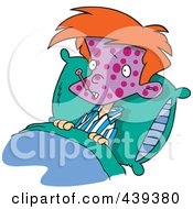 Poster, Art Print Of Cartoon Sick Spotted Boy In Bed With A Thermometer