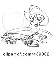 Royalty Free RF Clip Art Illustration Of A Cartoon Black And White Outline Design Of A Boy Catching An Iguana by toonaday