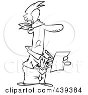 Royalty Free RF Clip Art Illustration Of A Cartoon Black And White Outline Design Of A Blindfolded Businessman Writing A Review