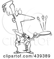Royalty Free RF Clip Art Illustration Of A Cartoon Black And White Outline Design Of An Idle Businessman Playing With A Paddle